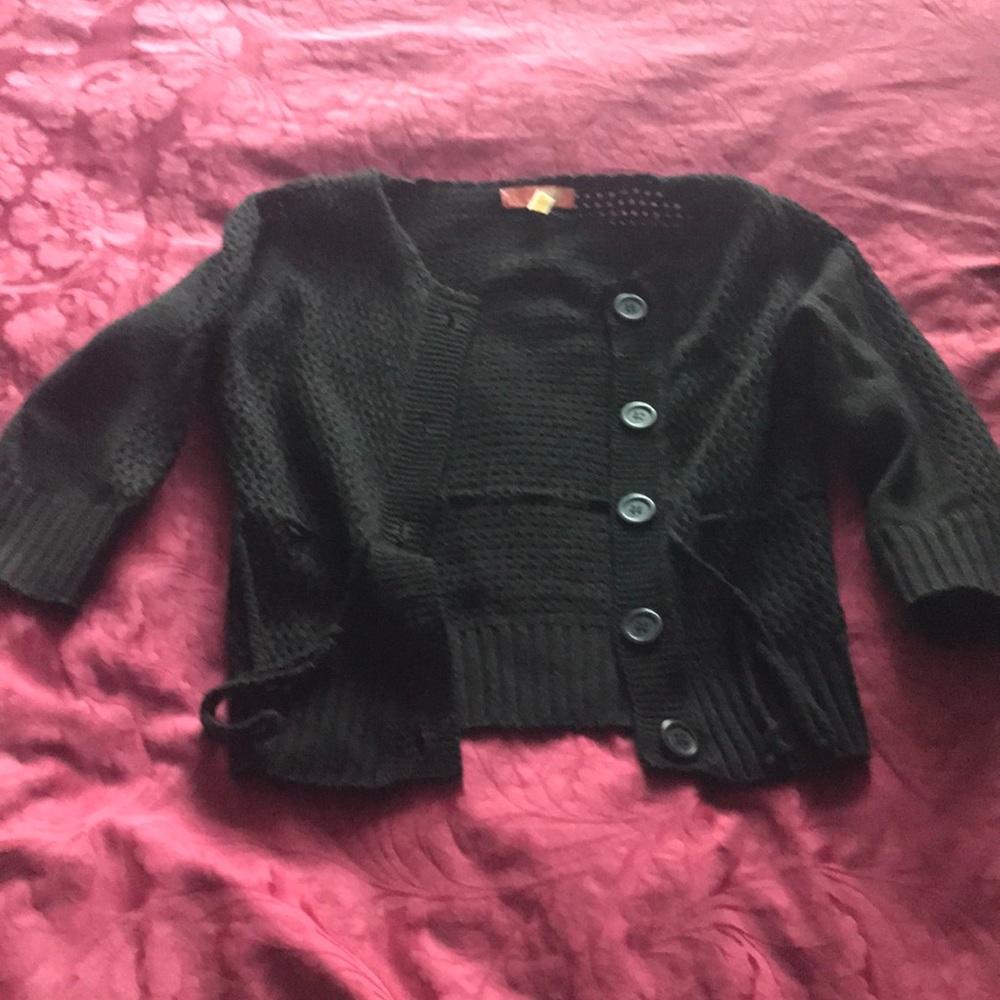 Black knit cardigan with thin sash